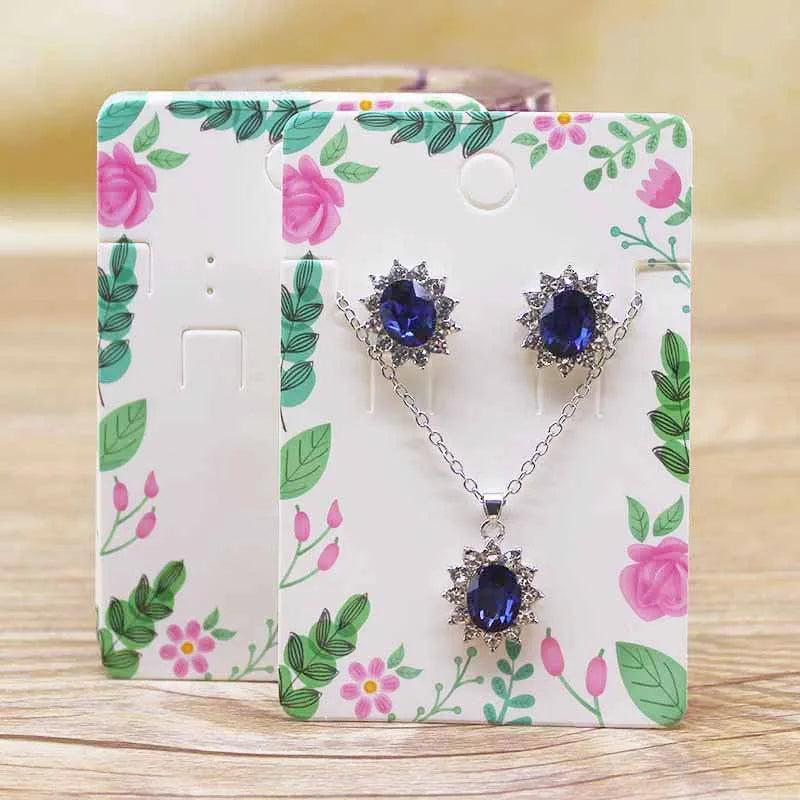 50Pcs Jewelry Set Card 6*9cm Flower/Marbling Necklace Earring Pendant Card