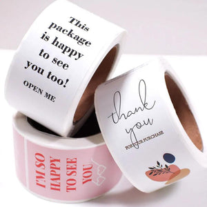100pcs/roll Happy To See You Too Stickers 3x9cm Thank you Seal Stickers