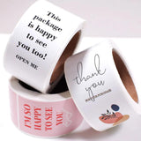 100pcs/roll Happy To See You Too Stickers 3x9cm Thank you Seal Stickers