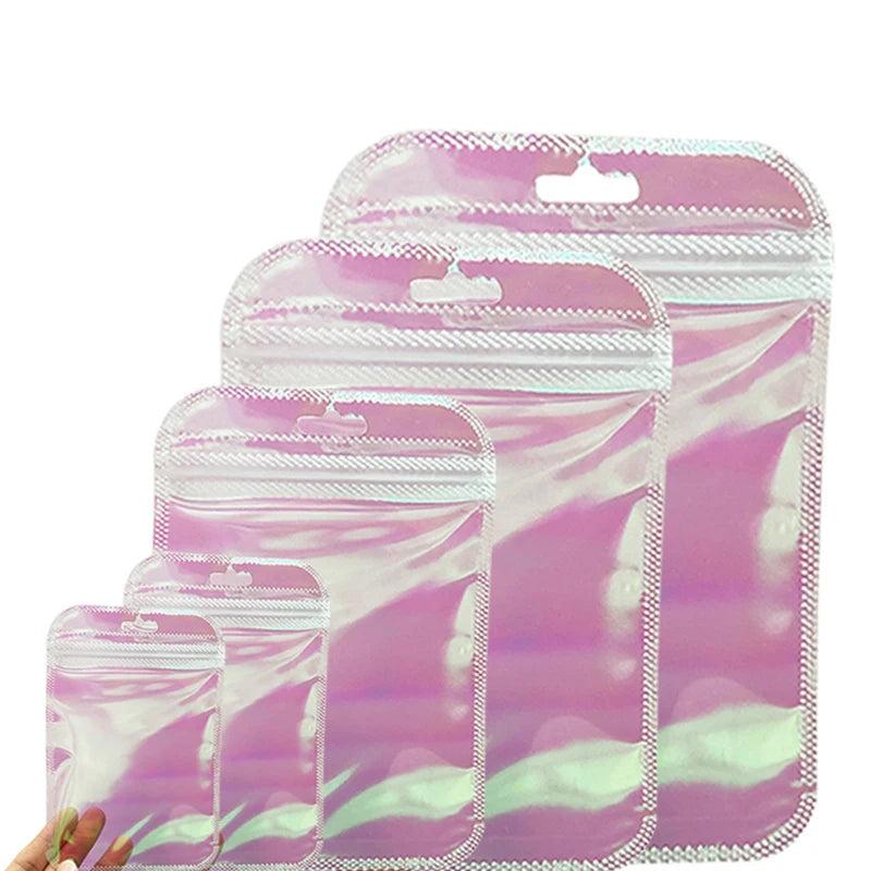 50 Pink Holo Flash Ziplock Bags for DIY Jewelry Crafts