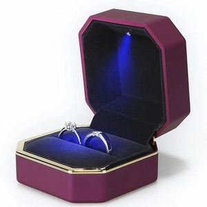 Velvet Square Wedding Ring Box with LED Light