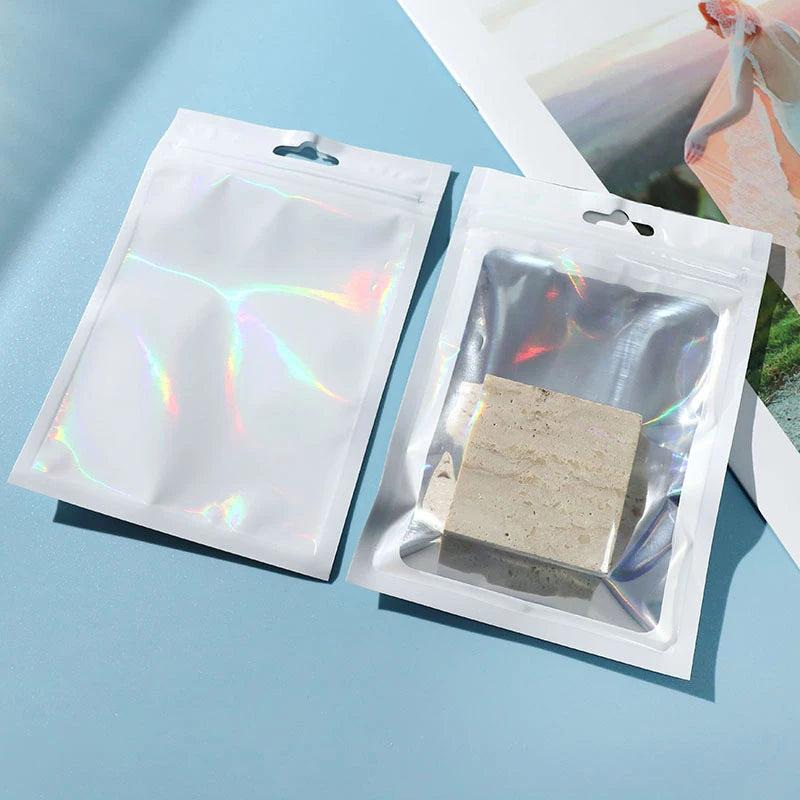 50pcs Holographic Clear Zip Lock Bags for DIY Jewelry Retail Storage