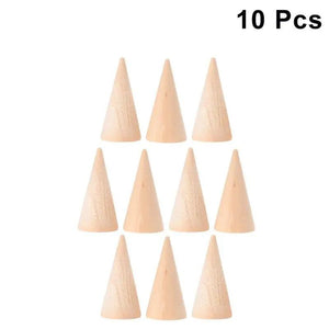 Wooden Cone Ring Display Holder Stand Jewelry Organizer Craft Cones Finger Tower