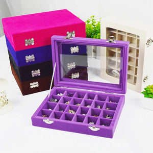 Wooden Wedding Ring Box 24 Slots with Transparent Cover
