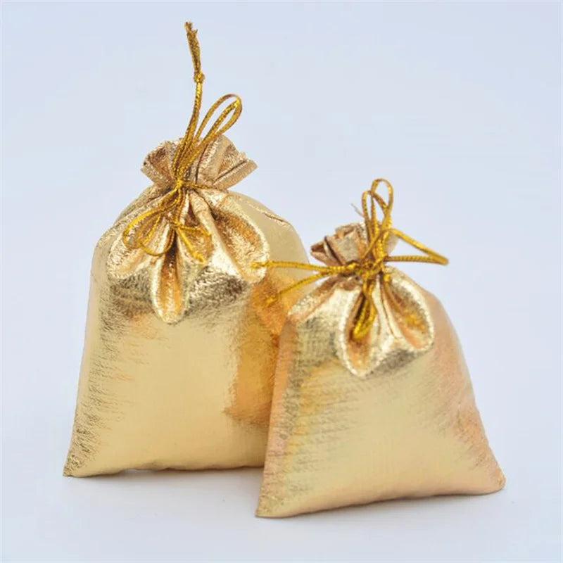 50pcs Silver Foil Cloth Drawstring Velvet Bag Wedding Jewelry Gift Bags