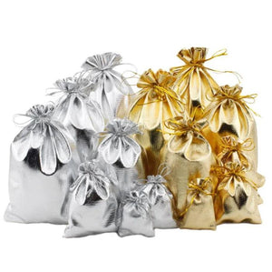 50pcs Silver Foil Cloth Drawstring Velvet Bag Wedding Jewelry Gift Bags