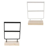 24 Holes Jewelry Organizer Wood Base Metal Showcase