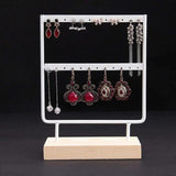 24 Holes Jewelry Organizer Wood Base Metal Showcase