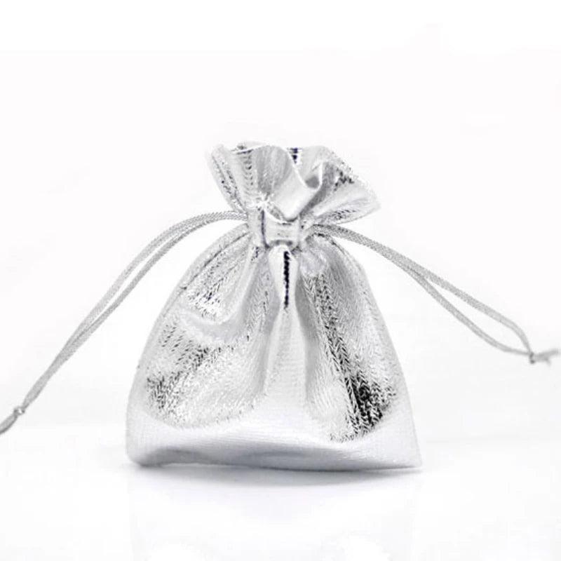 50pcs 7x9 9x12cm Silver Fabric Drawstring Gift Bags Wedding Storage Pouches