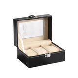 Faux Leather Watch Case Glass Top Jewelry Organizer 4 Slot
