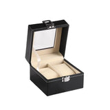 Faux Leather Watch Case Glass Top Jewelry Organizer 4 Slot