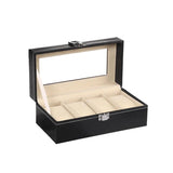 Faux Leather Watch Case Glass Top Jewelry Organizer 4 Slot