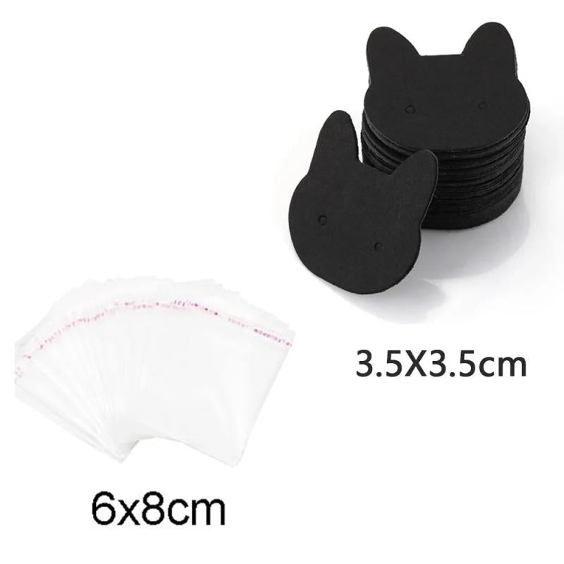 50pcs Cat Paper Card Adhesive Plastic Bag Jewelry Display Cardboards Tags