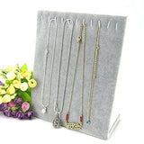 Grey Velvet 10 Hook Necklace Organizer Tray Display Case