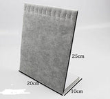 Grey Velvet 10 Hook Necklace Organizer Tray Display Case