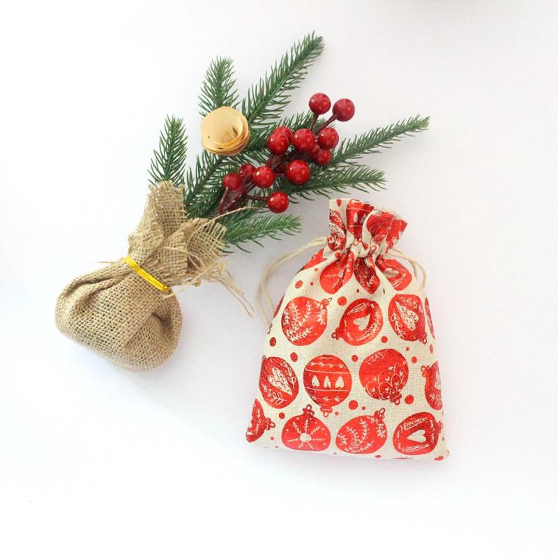 5Pcs/Lot Jute Bag 10X14 13X18 Santa Gift Packing Linen Cotton Pouch