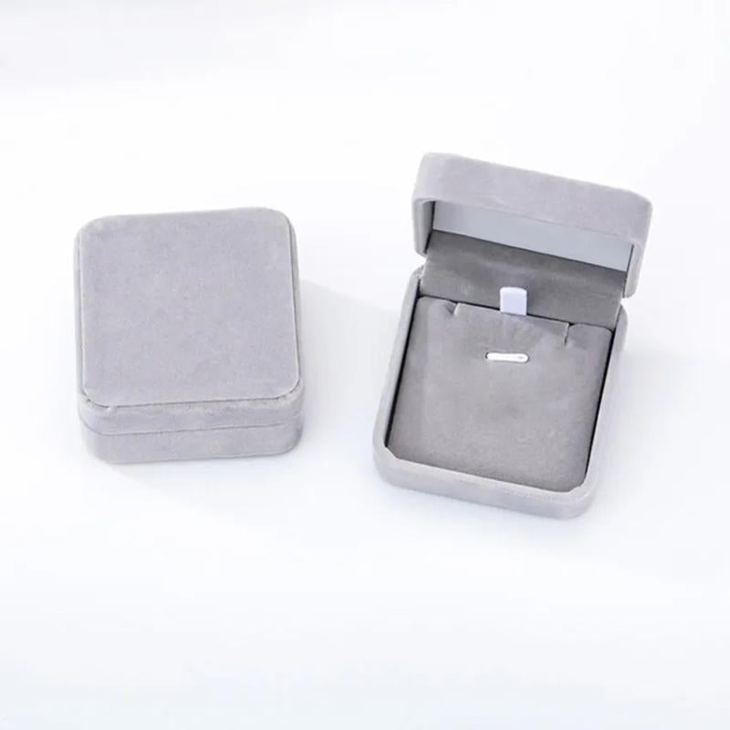 Grey Velvet Wedding Ring Storage Box Pendant Necklace Jewelry Packaging Display