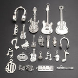 30pcs Mix Silver Music Instruments Note Headphone Charms Microphone