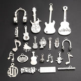 30pcs Mix Silver Music Instruments Note Headphone Charms Microphone