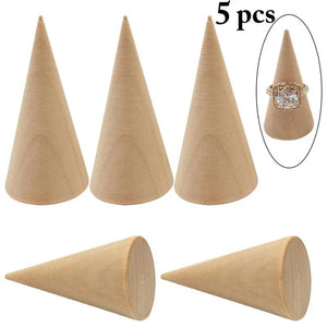 Wooden Cone Ring Organizer Set Jewelry Display Holder