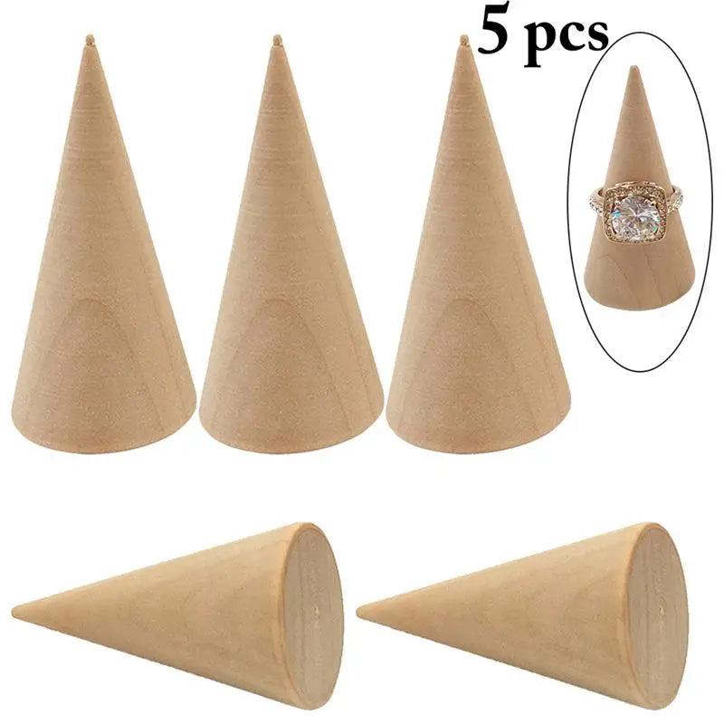 Wooden Cone Ring Organizer Set Jewelry Display Holder