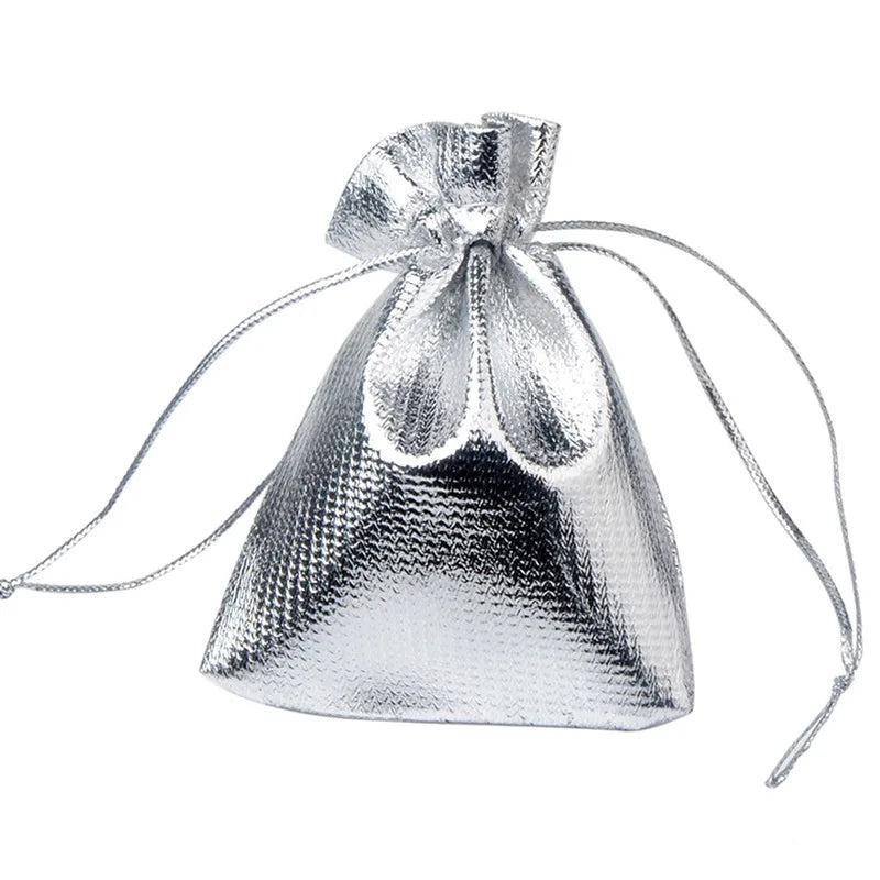 50pcs/Lot Fabric Drawstring Jewelry Pouches in Silver/Gold Colors