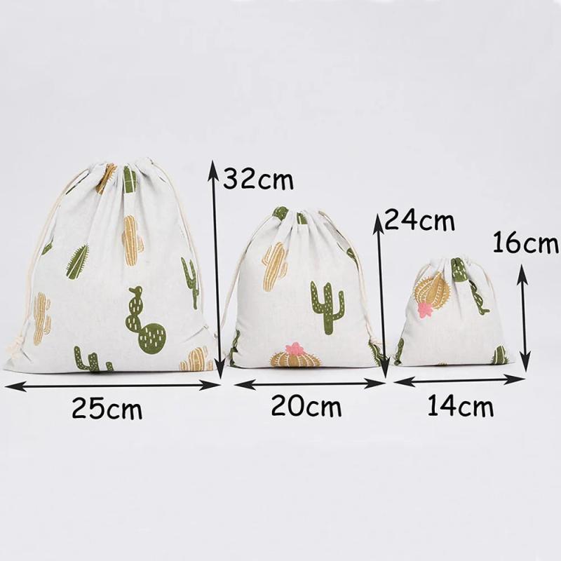 3Pcs/Set Floral Dried & Artificial Pouch Cotton Linen Bag
