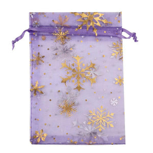 25pcs Snowflake Christmas Organza Bags Drawstring Gift Pouches