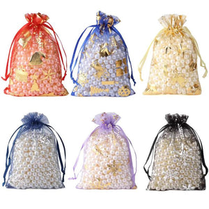 25pcs Snowflake Christmas Organza Bags Drawstring Gift Pouches