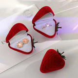 Romantic Red Velvet Strawberry Ring Box Jewelry Display Engagement Ring Case