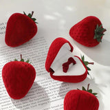 Romantic Red Velvet Strawberry Ring Box Jewelry Display Engagement Ring Case