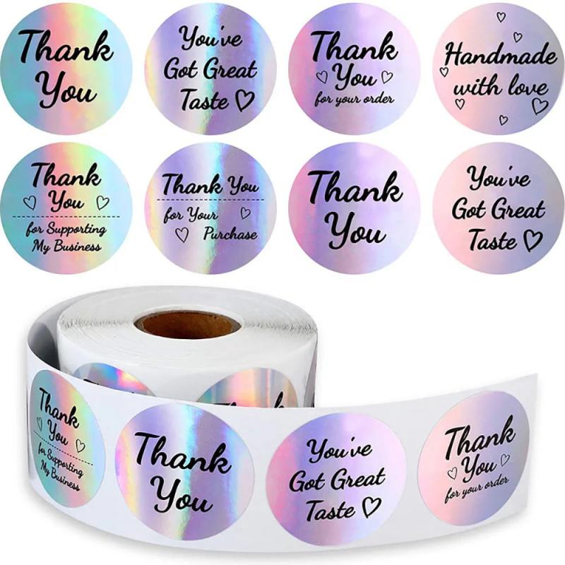 1.5 Inch Rainbow Thank You Labels Stickers Adhesive Holographic Seals