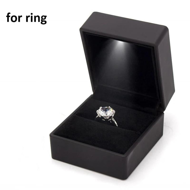 LED Light Wedding Ring Box Pendant Necklace Storage