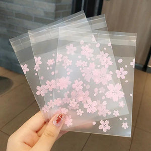 100pcs Transparent Flower Image Packaging Bags Self-adhesive Plastic Bag