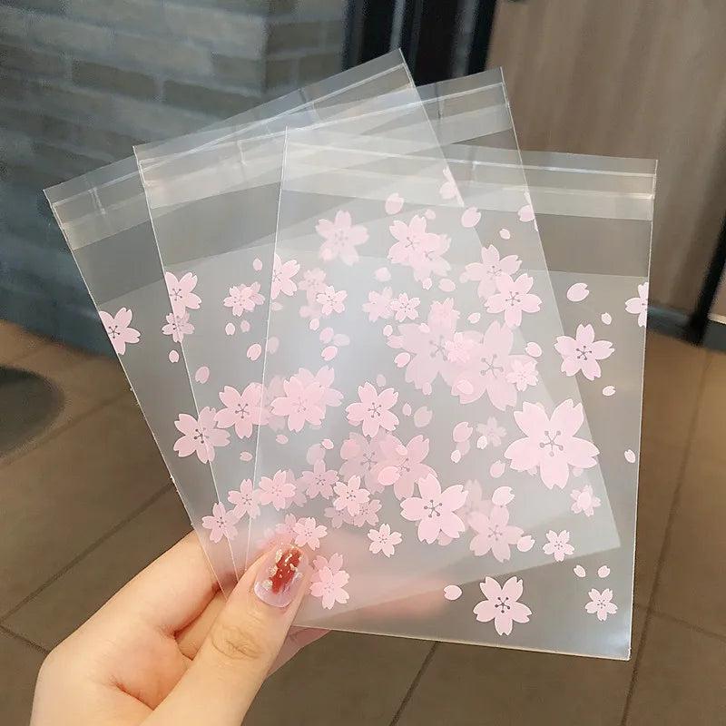100pcs Transparent Flower Image Packaging Bags Self-adhesive Plastic Bag