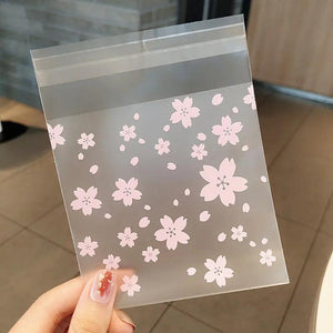 100pcs Transparent Flower Image Packaging Bags Self-adhesive Plastic Bag