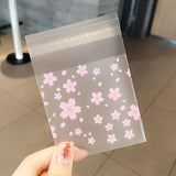 100pcs Transparent Flower Image Packaging Bags Self-adhesive Plastic Bag