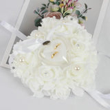 Heart Shape Ring Pillow Cushion Rose Flowers Jewelry Case