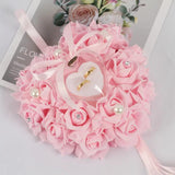 Heart Shape Ring Pillow Cushion Rose Flowers Jewelry Case