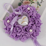 Heart Shape Ring Pillow Cushion Rose Flowers Jewelry Case