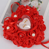 Heart Shape Ring Pillow Cushion Rose Flowers Jewelry Case
