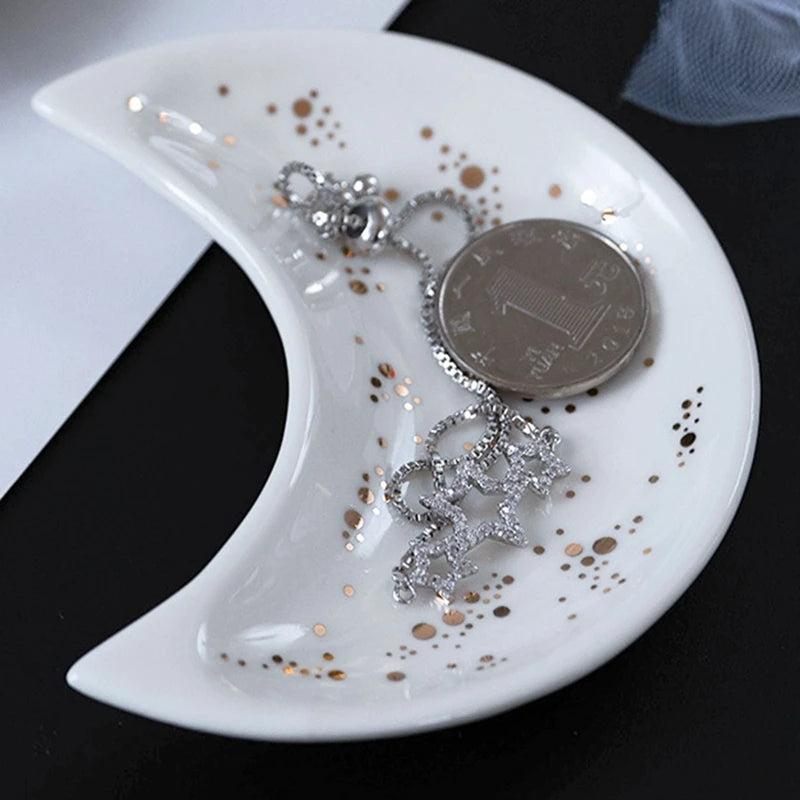 Nordic Ceramic Moon Shape Jewelry Dish Earrings Necklace Ring Storage Tray