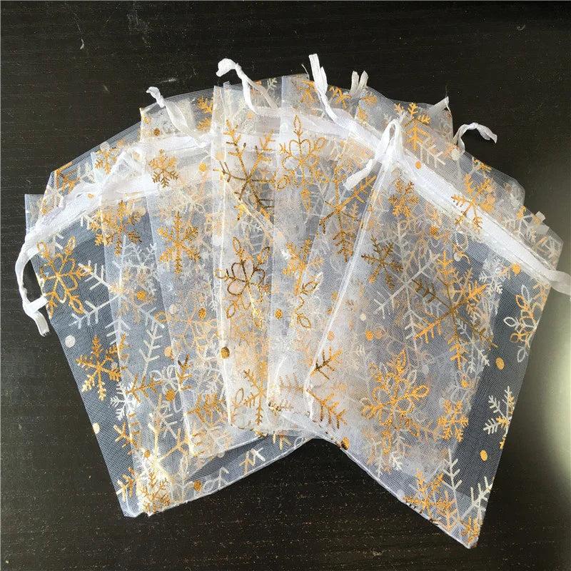 50pcs Snowflake Gilded Organza Christmas Gift/Jewelry/Candy Yarn Bag