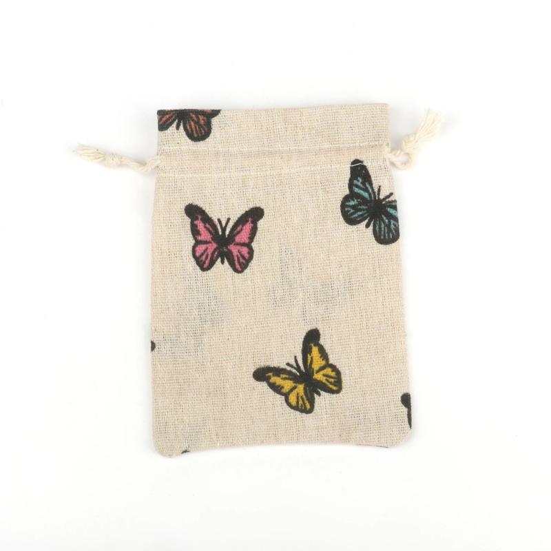 5pcs Vintage Printing Cotton Organza Bags 10x14 13x18 15x20cm