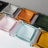 PU Leather Valet Trinket Folding Tray Desktop Storage Box
