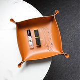 PU Leather Valet Trinket Folding Tray Desktop Storage Box