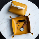 PU Leather Valet Trinket Folding Tray Desktop Storage Box