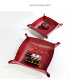 PU Leather Valet Trinket Folding Tray Desktop Storage Box