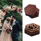 Personalized Walnut Hexagon Rustic Wood Ring Box