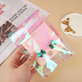 50pcs Holographic Rainbow Film Zip Lock Bags Snack Candy Nail Beauty Pouches